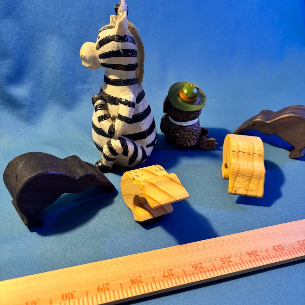 Animal Figurine Set Zebra Owl & Interlocking Wooden Kiwi Puzzles 4pc Decor - Picture 6 of 6